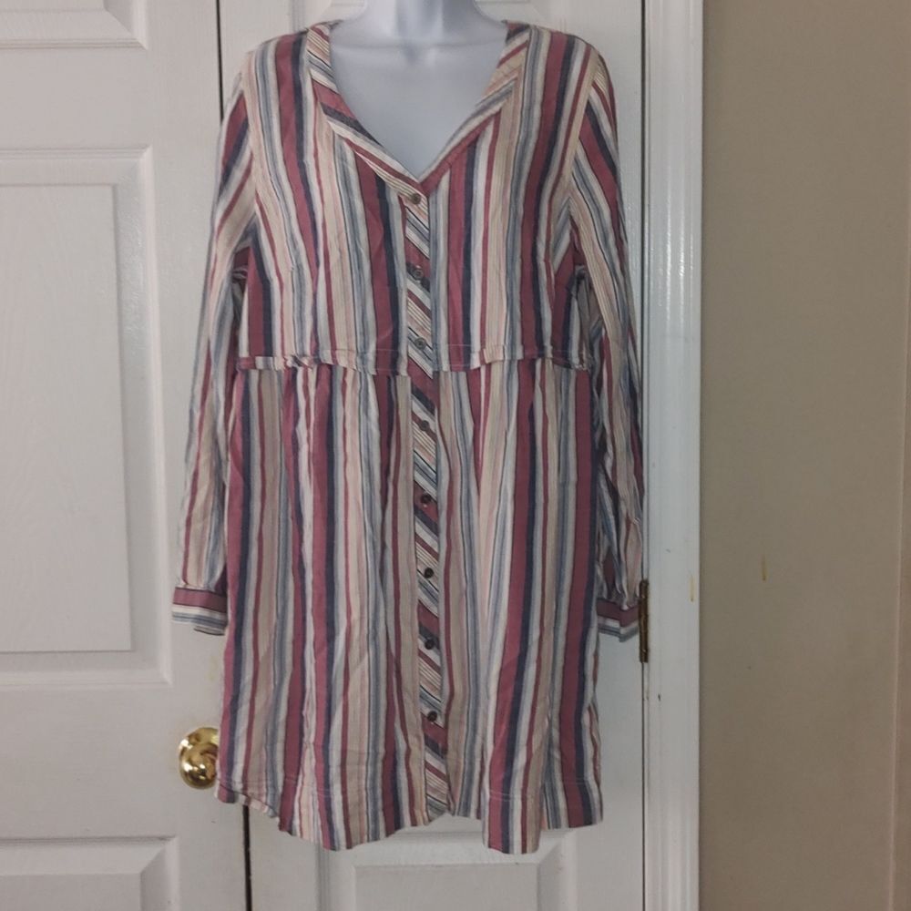 True Craft striped soft button down Cotton Dress Sz OX EUC